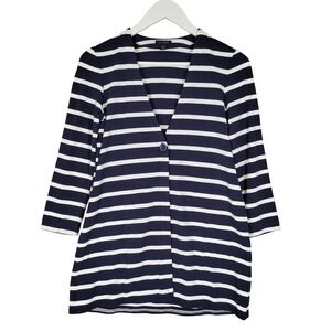 J. Jill Cardigan Women XS Petite Navy Blue White Striped Wearever Collection